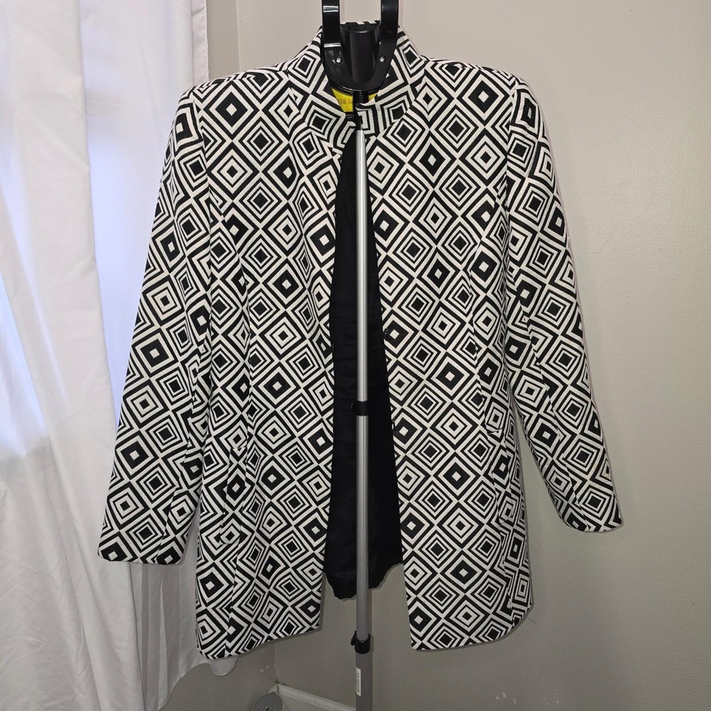 Vintage Flores & Flores Geometric Black White Graphic Wool Jacket Y2K Size‎ 10